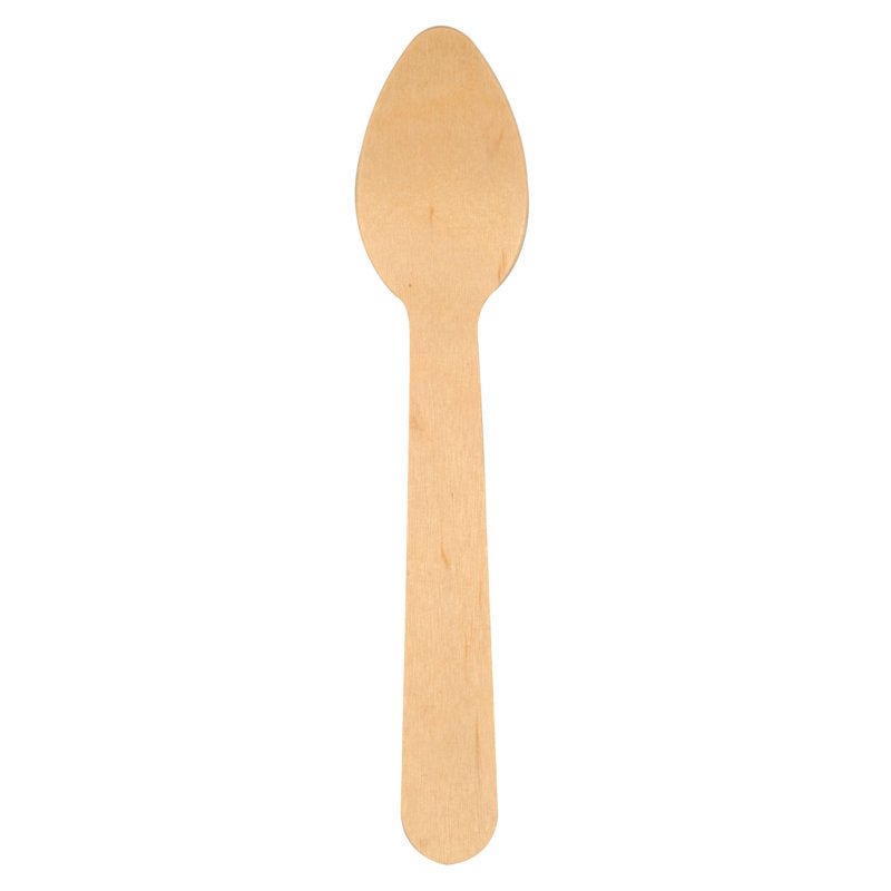 The 11 cm long wooden coffee spoon from Abena Re-Seller GmbH (pack of 100 pieces) scores with a simple design, is environmentally friendly and biodegradable, and was photographed on a white background.