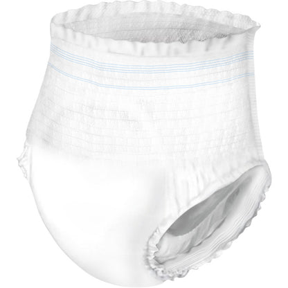 Die ABENA Pants XS1, Premium | Packung (24 Stück) von Abena Re-Seller GmbH ist eine Einweghose für Erwachsene mit elastischem Bund und hellblauen Linien, entwickelt für eine optimale Inkontinenzversorgung. Abgebildet auf einfarbigem Hintergrund.