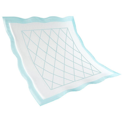 The disposable pad, Abri-Soft Superdry, Blue from Abena Re-Seller GmbH is a rectangular absorbent pad with a white center, light blue edge, and light blue cross pattern, depicted on a white background.