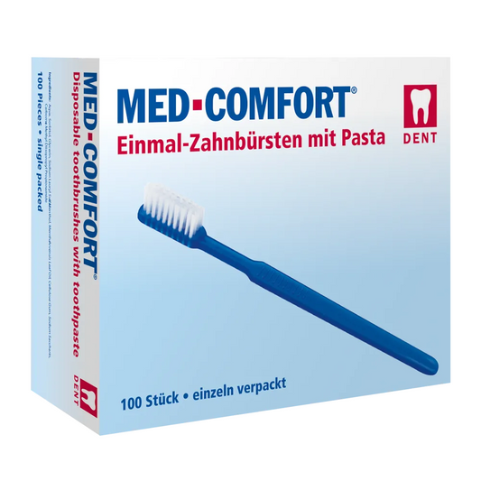 Ampri Med-Comfort Dental PS una volta spazzolino da denti con dentifricio, colori diversi | Box (100 pezzi)