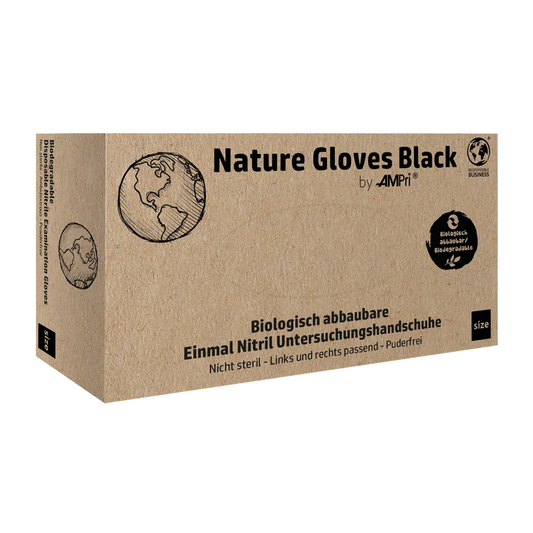 AMPri Nature Guantes de guantes de nitrilo negro biodegradable, negro | Caja (100 piezas)