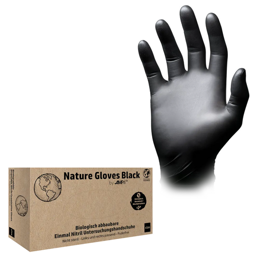 AMPri Nature Guantes de guantes de nitrilo negro biodegradable, negro | Caja (100 piezas)