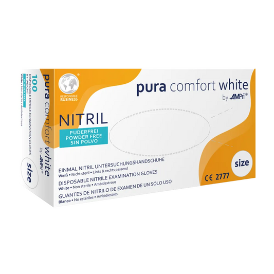 Ampri puracomfort white nitrile gloves, white | Box (100 pieces)