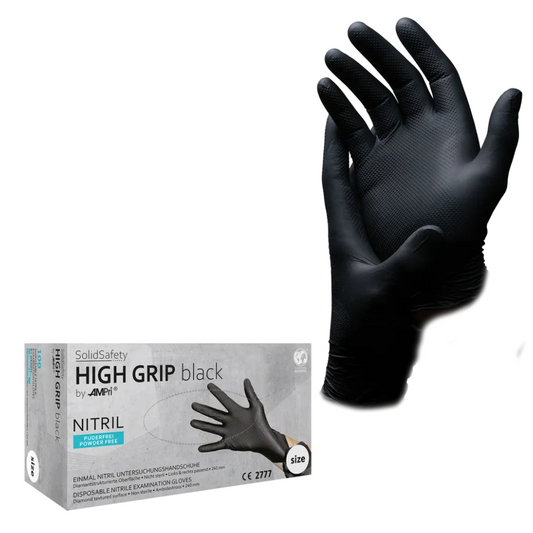 Ampri SolidSafety High Grip Negru Nitril Ghite Mănuși Negru S - XXL