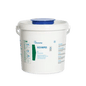 White plastic container with a blue lid and the inscription "Dr. Schumacher ECO WIPES BUCKET | Set (6 buckets)" by Dr. Schumacher GmbH. On the side, there are instructions and details about these eco-friendly wipes for sustainable cleaning printed.