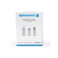 Una caja de agujas Alphacheck Professional Pen-Nadel PLUS, de distintos tamaños, para inyecciones de insulina. La caja muestra una imagen de las agujas estériles e indica el tamaño: 0,30 mm (30G) x 5 mm. Contiene 100 unidades de Berger Med GmbH.