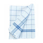 The Arcora Professional Dish Towel Blue-White from Arcora International GmbH (pack of 10 pieces) made of white cotton with a blue checkered pattern and stripes – perfect for lint-free drying, presented on a plain white background.
