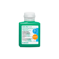 A green bottle B. Braun Softa-Man® acute hand sanitizer, designed specifically for the medical field, was developed by B. Braun Designed by Deutschland GmbH & Co. KG. The label includes product details, a logo, and illustrated instructions. It features a white cap and is presented on a plain white background.