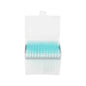 The Altruan Sterile Pipette Tips 1000 µl, with filter, are housed in a plastic box with an open lid, in which 96 blue disposable tips stand upright, so they are organized and ready for use in the laboratory.