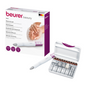 Image of a Beurer MP 52 manicure set by Beurer GmbH. The packaging shows a hand being manicured. The set includes an electric nail care set with 7 attachments and an open storage box where the tools are displayed. The box highlights the features in multiple languages and shows images of the tools included.