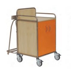 The Novocal station cart features a robust stainless steel frame with continuous weld seams and is ideal for the medical field. Pictured on a white background.