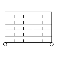 El carro estantería de clasificación Novocal es una estantería rectangular de cuatro niveles fabricada en acero de precisión niquelado y cromado de alto brillo, con cinco separadores verticales por fila y círculos en las esquinas inferiores. Se suministra en un paquete que incluye 4 postes de esquina.