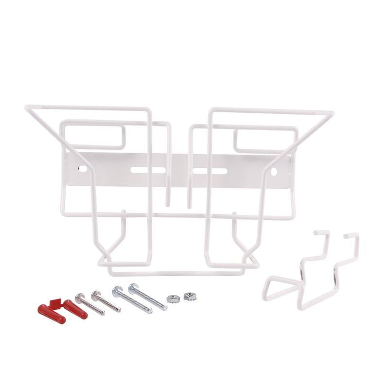 Et hvitt metallstativ med festemateriale, ideelt som vegg- og trallefeste for Oxivir Excel SoftPack rengjøringskluter fra Diversey Deutschland GmbH & Co. OHG, monteringssett for Wipes-Softpack (1 stk).