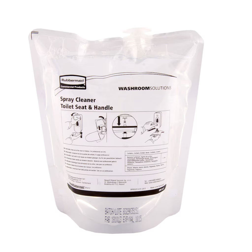 A 400 ml refill pouch of Diversey Germany toilet seat cleaner, suitable for RSZ5607, with pre-printed instructions and illustrations for hygienic toilet seats.
