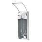 The Dr. Schumacher wall dispenser AK 500 Plus long is a wall-mounted dispenser made of stainless steel with an upper lever for operation with the elbow and an empty compartment for your disinfectant bottle.
