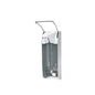 The Dr. Schumacher wall dispenser AK 1000 Plus by Dr. Schumacher GmbH is a wall-mounted hand dispenser with a gray body, white top, metal lever for elbow use, and an open front that shows the internal pump. Delivered in a package (carton).