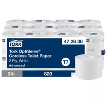 Tork OptiServe papel higiénico sin núcleo, 2 capas, blanco, sistema T7, 24 rollos de 820 hojas