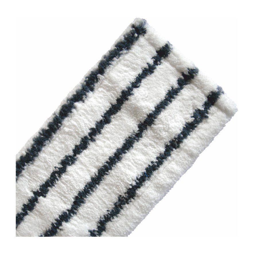 The Arcora Excellent Abrasive Mop Db-Fc Gray-White from Arcora International GmbH is a rectangular, white mop with an abrasive surface and gray-black stripes - ideal as a professional cleaning mop. Depicted on a plain white background.