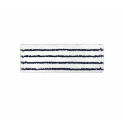 The Arcora Excellent Abrasive Mop Db-Fc Gray-White from Arcora International GmbH features a soft, fluffy, rectangular pad with horizontal black stripes and an abrasive surface, making it ideal for professional cleaning tasks.