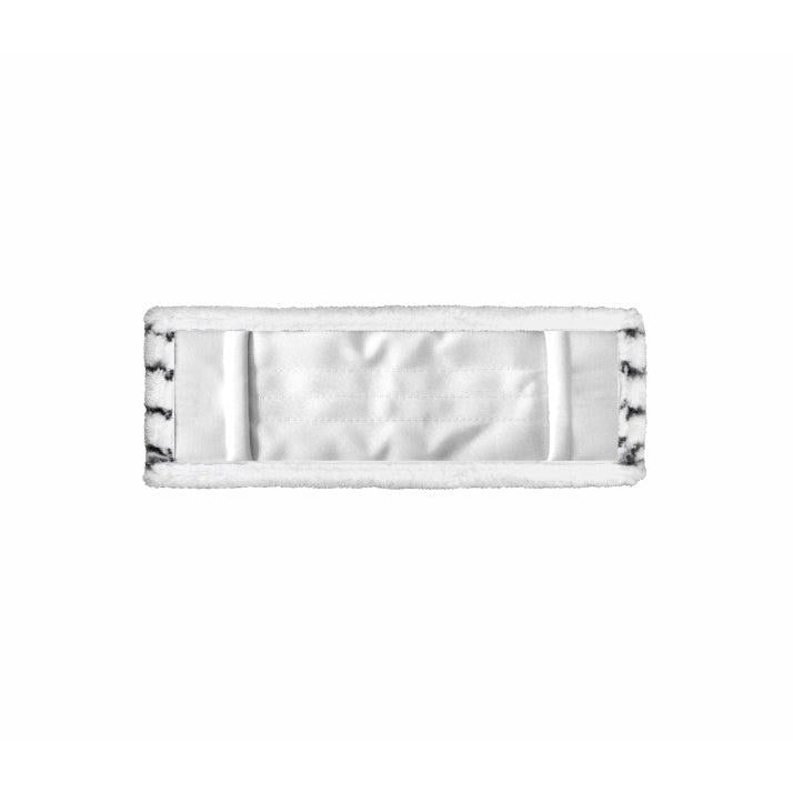 The Arcora Excellent Abrasive Mop Db-Fc Gray-White from Arcora International GmbH, a rectangular white pad with quilted edges and two horizontal seams, features a soft, absorbent material and an abrasive surface for efficient cleaning.