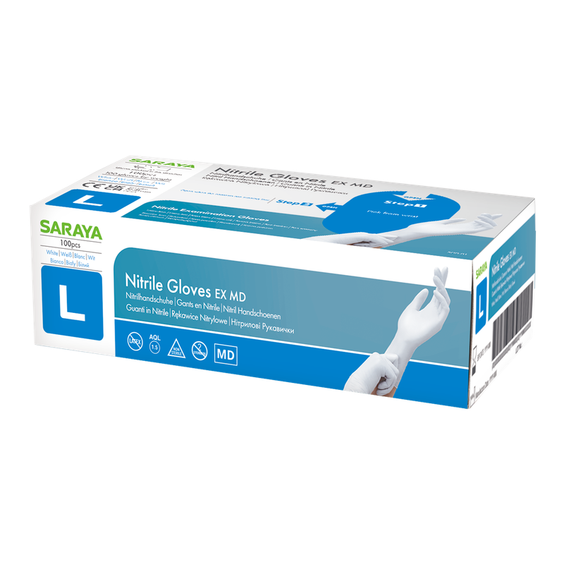 Guantes desechables nitrilo Saraya EX MD blanco