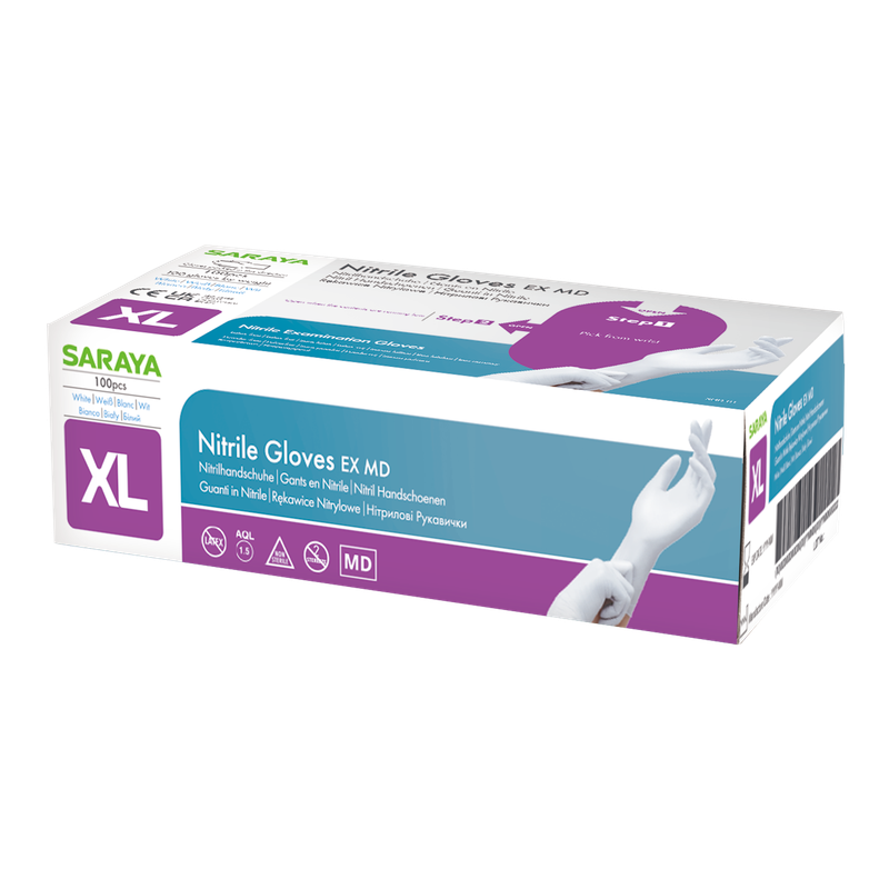 Guantes desechables nitrilo Saraya EX MD blanco