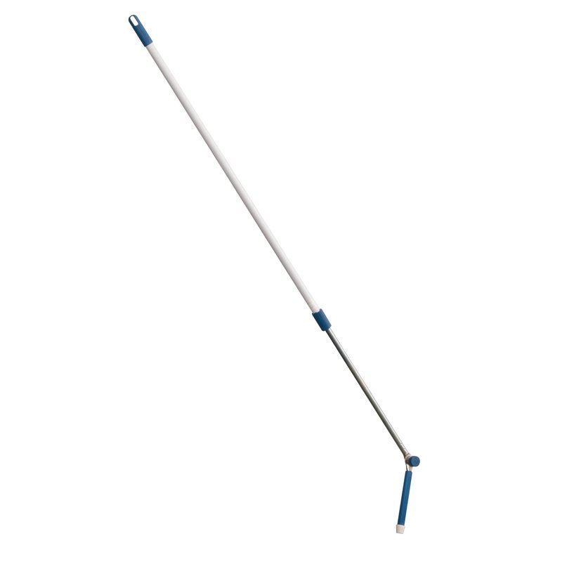 El MANGO TELESCÓPICO, TUBO DE ACERO BLANCO CON ARTICULACIÓN ANGULAR, EXT. 2000MM de Haug Bürsten KG es una herramienta de limpieza de mango largo con un mango de acero ajustable y una articulación angular, perfecta para alcanzar y limpiar lugares estrechos o de difícil acceso.