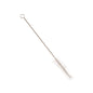 El CEPILLO DE TUBO DE ENSAYO, PBT TRANSPAR ø 0,20MM SUAVE 300Xø 35/25MM de Haug Bürsten KG tiene cerdas de PBT blancas suaves y un mango de alambre trenzado con lazo, ideal para la limpieza en el laboratorio. El cepillo está ilustrado aislado sobre un fondo blanco.