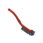 The METAL DETECT JOINT BRUSH from Haug Bürsten KG has stiff grey 0.60mm PBT bristles and a curved red handle for joint cleaning in the food industry; depicted on a white background, size 220x15x19mm, metal detectable.