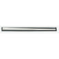 The Haug Bürsten KG WINDOW WIPER RAIL, 250MM, STAINLESS STEEL, RUBBER, FOR #8500 has a stainless steel body with a black rubber edge and lies horizontally on a white background - perfect for streak-free cleaning.