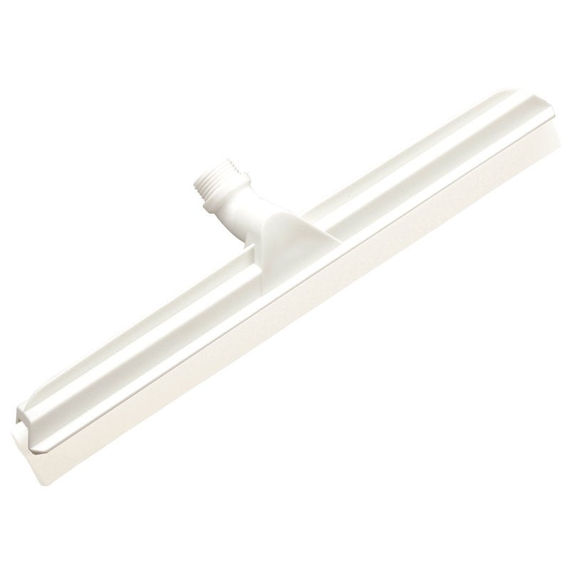 The JOINT WATER SQUEEGEE, 2-lip food grade, 560x43x22mm from Haug Bürsten KG is a white plastic floor squeegee with threaded socket, ideal for the food industry, depicted on a plain white background.