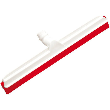The JOINT WATER SQUEEGEE, 2-lip food grade, 560x43x22mm from Haug Bürsten KG is a white plastic floor squeegee with red rubber blade and threaded attachment, ideal for the food industry.