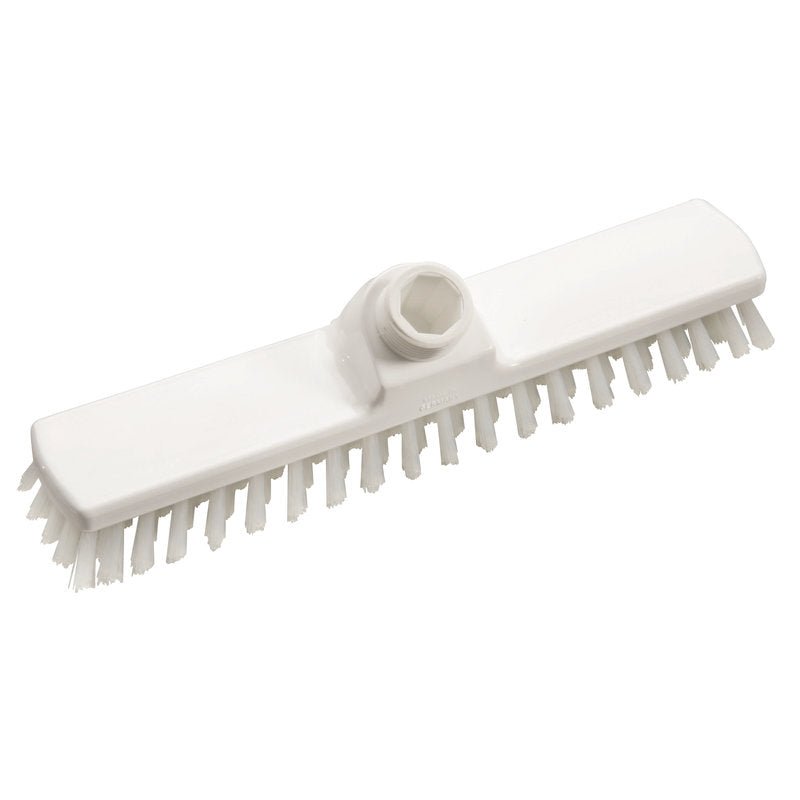 The Haug Bürsten KG WIPER, PBT transparent ø 0.50mm hard 280x50x26mm is a white, rectangular brush head with stiff, evenly distributed bristles at the edges and a central socket for the handle.