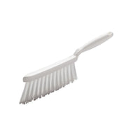 The HAND WHISK, PBT TRANSPARENT, ø 0.25 mm, SOFT, 280 x 15 x 50 mm from Haug Bürsten KG features a plastic handle and angled PBT bristles for gentle cleaning; shown in isolation against a white background.