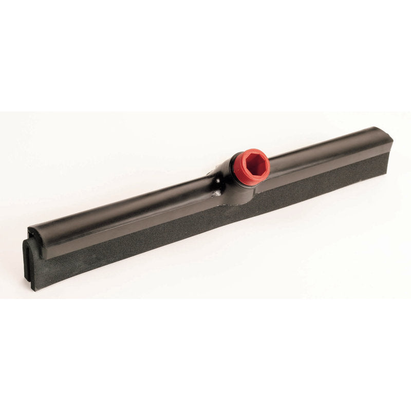 El IN-UP WASSERSCHIEBER, ZELLSCHAUM 420X35X28MM de Haug Bürsten KG cuenta con una hoja de esponja negra con un soporte central de plástico rojo para mangos de rasquetas, ideal para la limpieza de suelos, representado sobre un fondo blanco simple.