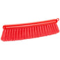The MEHLBESEN, RED from Haug Bürsten KG is a red hand broom with soft 0.25 mm PBT bristles and a curved plastic handle, ideal for baking, depicted on a white background.