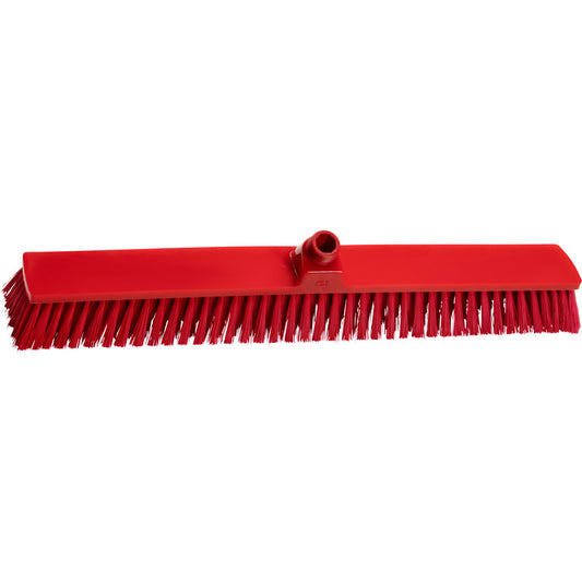 Der rote GROßRAUMBESEN, PBT ø 0,50 MM MITTEL (600x72x51 mm) der Haug Bürsten KG ist mit seinen steifen PBT-Borsten und der zentralen Aufnahme für den Stiel ideal zum Kehren großer Flächen. Abgebildet vor weißem Hintergrund.