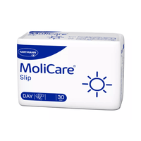 The MoliCare Slip Day incontinence briefs from Paul Hartmann AG, designed for urinary and fecal incontinence, come in white packaging with blue accents, feature a sun symbol, and contain 30 pieces for daytime use.