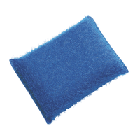 Una esponja abrasiva rectangular azul de Haug, modelo «Groß PP Hart», de 150 x 100 x 40 mm, diseñada por Haug Bürsten KG, con una superficie estriada ideal para la limpieza de superficies muy sucias, se expone sobre un fondo blanco.
