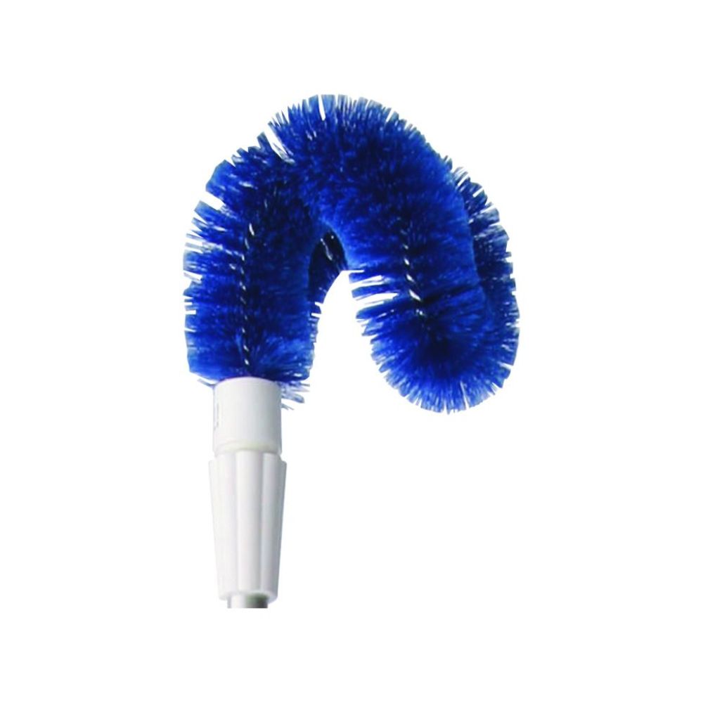 The Haug external pipe brush PBT Blue Soft 190 x Ø65 features a blue, curved cleaning brush with dense PBT Blue Soft bristles, attached to a white handle base from Haug Bürsten KG.