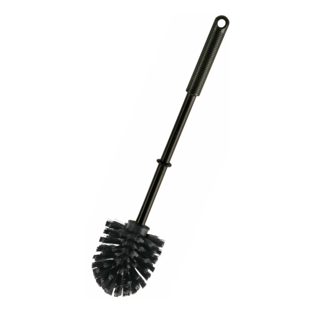 Un cepillo de WC redondo pequeño Haug ø 75 mm PP negro, fabricado por Haug Bürsten KG, dispone de un largo mango de polipropileno con una cabeza de cerdas redonda e incluye un pequeño orificio para colgarlo fácilmente.
