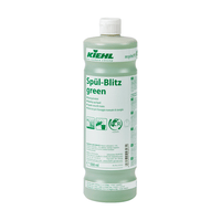 A 1,000-ml bottle of Johannes Kiehl KG Kiehl Spül-Blitz green hand dish soap with a white cap, a green label featuring multilingual text and recycling symbols; contains a light green, biodegradable liquid.