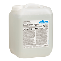 10-liter container made of clear plastic containing Kiehl Econa Concentrate balance All-Purpose Cleaner—free of fragrances and dyes—manufactured by Johannes Kiehl KG, with a white label featuring product information, safety instructions, and branding in black and blue lettering.