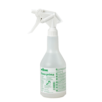 Botella pulverizadora de plástico transparente «Kiehl Eloxa prima Metallpflege 750 ml» de Johannes Kiehl KG, con boquilla pulverizadora blanca y inscripción en verde, para la limpieza y el cuidado de superficies metálicas; también disponible en caja de cartón con 6 botellas.