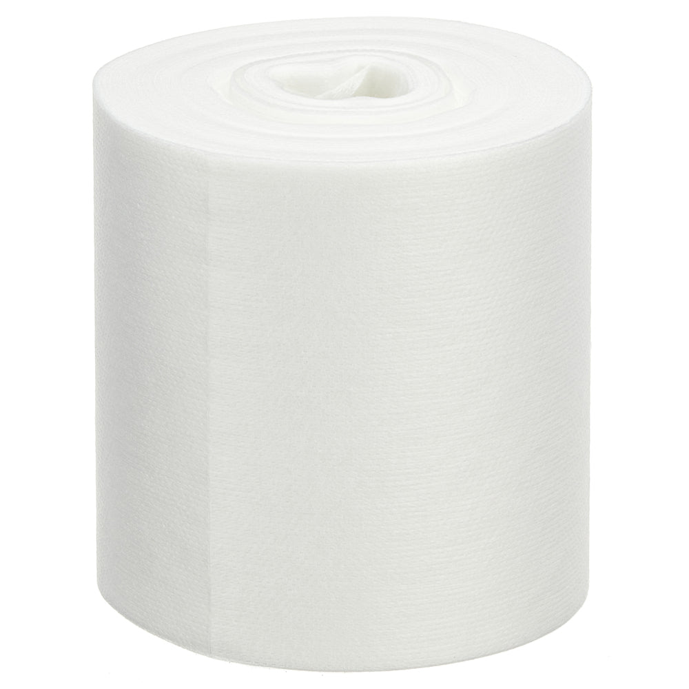 Eine Rolle WypAll® Wettask™ Wischtücher von Kimberly-Clark GmbH steht aufrecht vor einem weißen Hintergrund und enthält 6 Nachfüllpackungen x 90 Blatt pro Karton, ideal für jede Reinigungsaufgabe.