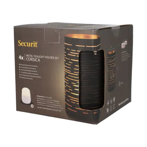 Papstar Portavelas Securit® Ø 8 cm x 15 cm negro/oro