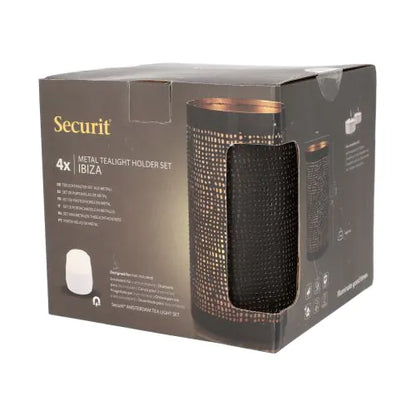 Papstar Portavelas Securit® Ø 8 cm x 15 cm negro/oro