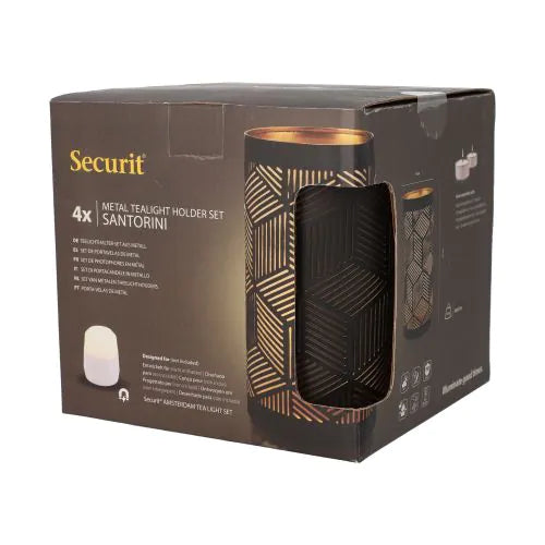 Papstar Portavelas Securit® Ø 8 cm x 15 cm negro/oro