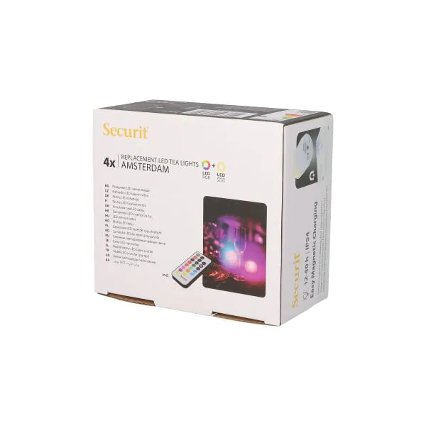 Papstar Pack de recambio de 4 velas LED Securit® Ø 4 cm x 5 cm "Amsterdam" tiempo de iluminación 12-40 horas
