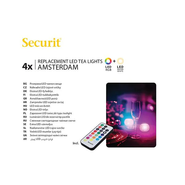 Papstar Pack de recambio de 4 velas LED Securit® Ø 4 cm x 5 cm "Amsterdam" tiempo de iluminación 12-40 horas